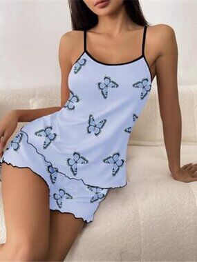 Womens Cami Pajama Sets 2 Piece Cute Print Pjs Soft Tank Top & Elastic Waist